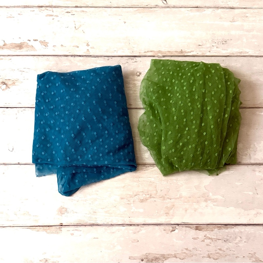 Sheer Fabric By the Yard Bundle Lot of 2 Blue Green Crafts Sewing Etc NEW